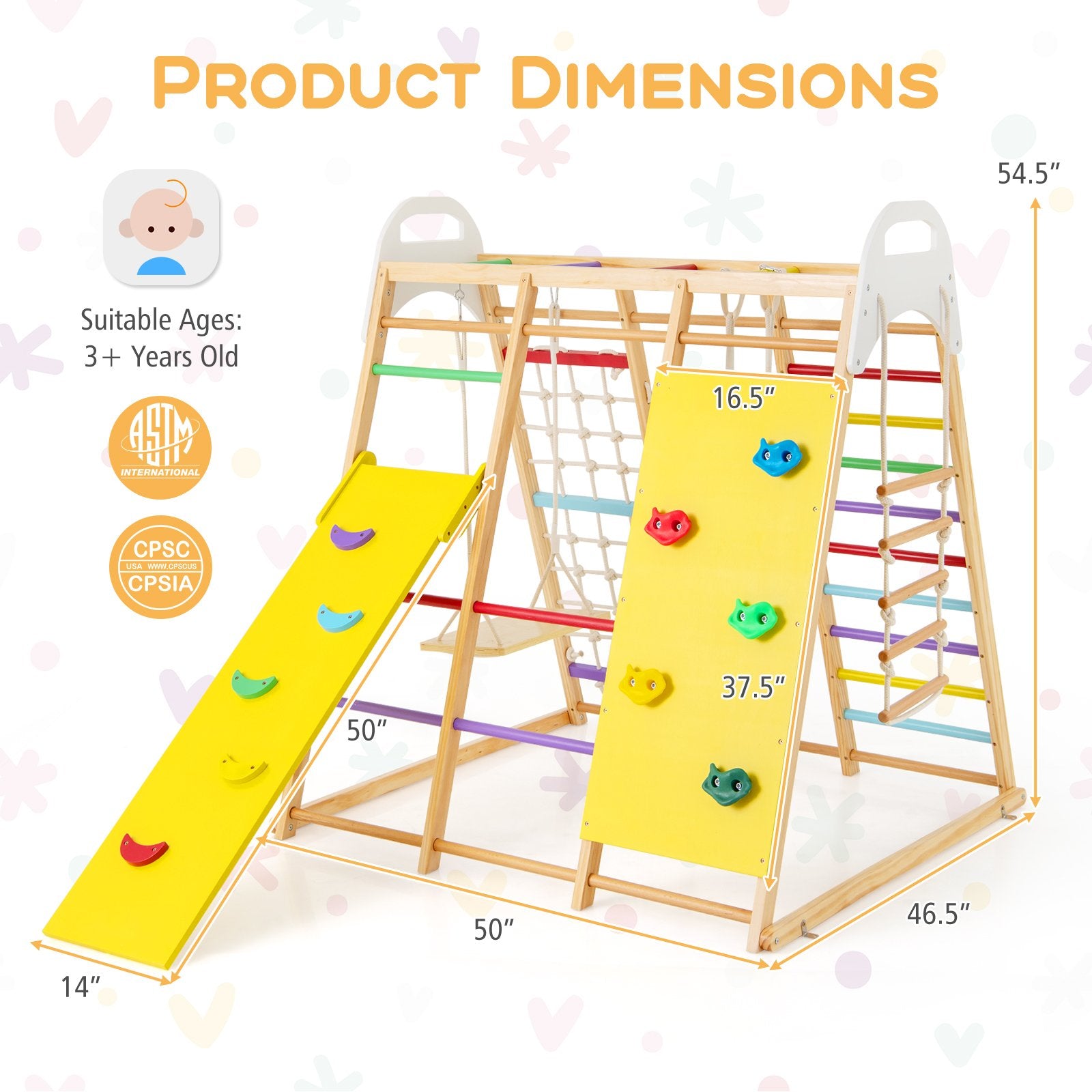 8-in-1 Wooden Jungle Gym Playset with Slide and Monkey Bars, Multicolor Climbers & Slides at Gallery Canada
