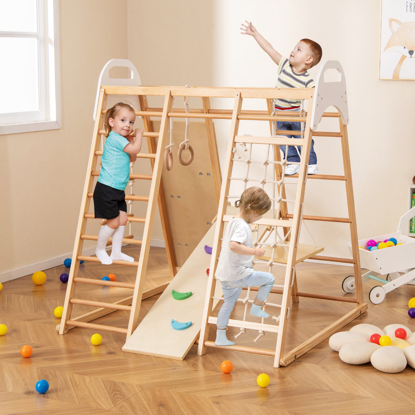 8-in-1 Wooden Jungle Gym Playset with Slide and Monkey Bars, Natural Climbers & Slides at Gallery Canada