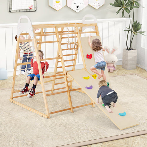 8-In-1 Wooden Jungle Gym Playset, Slide, Monkey Bars, Natural