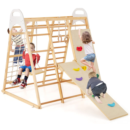 8-In-1 Wooden Jungle Gym Playset, Slide, Monkey Bars, Natural Climbers & Slides Natural at Gallery Canada