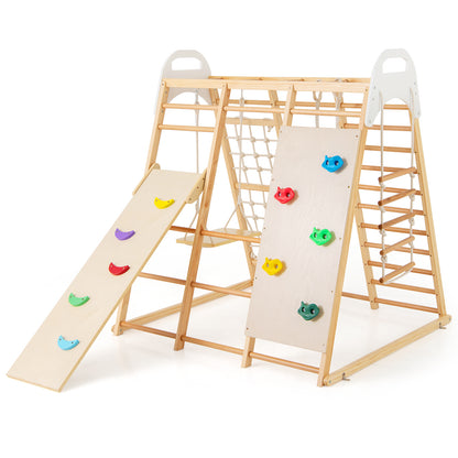 8-in-1 Wooden Jungle Gym Playset with Slide and Monkey Bars, Natural Climbers & Slides at Gallery Canada