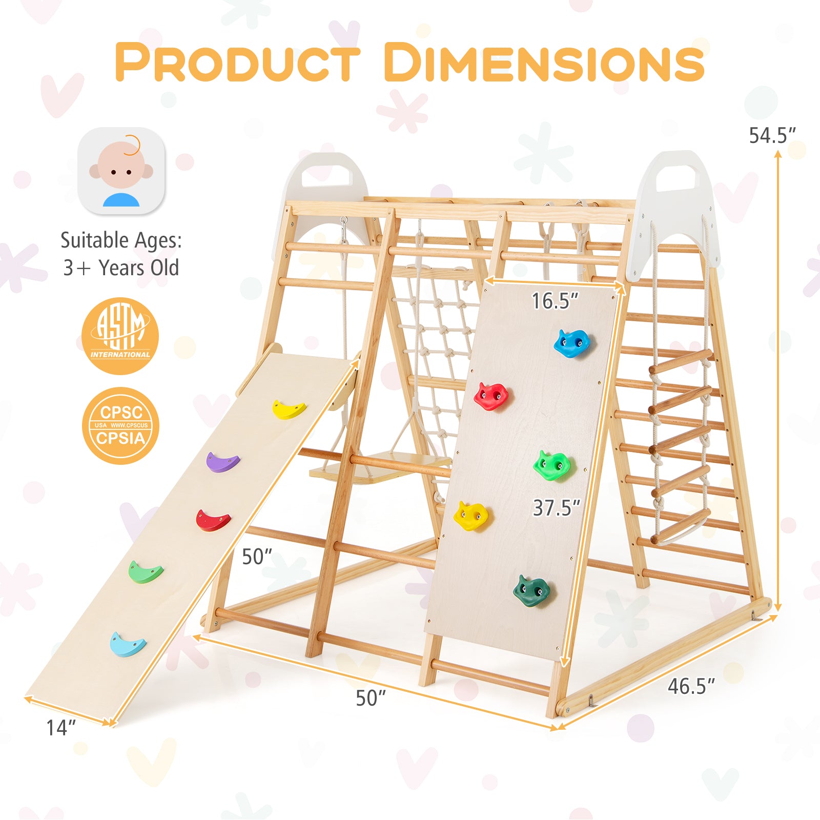 8-in-1 Wooden Jungle Gym Playset with Slide and Monkey Bars, Natural Climbers & Slides at Gallery Canada