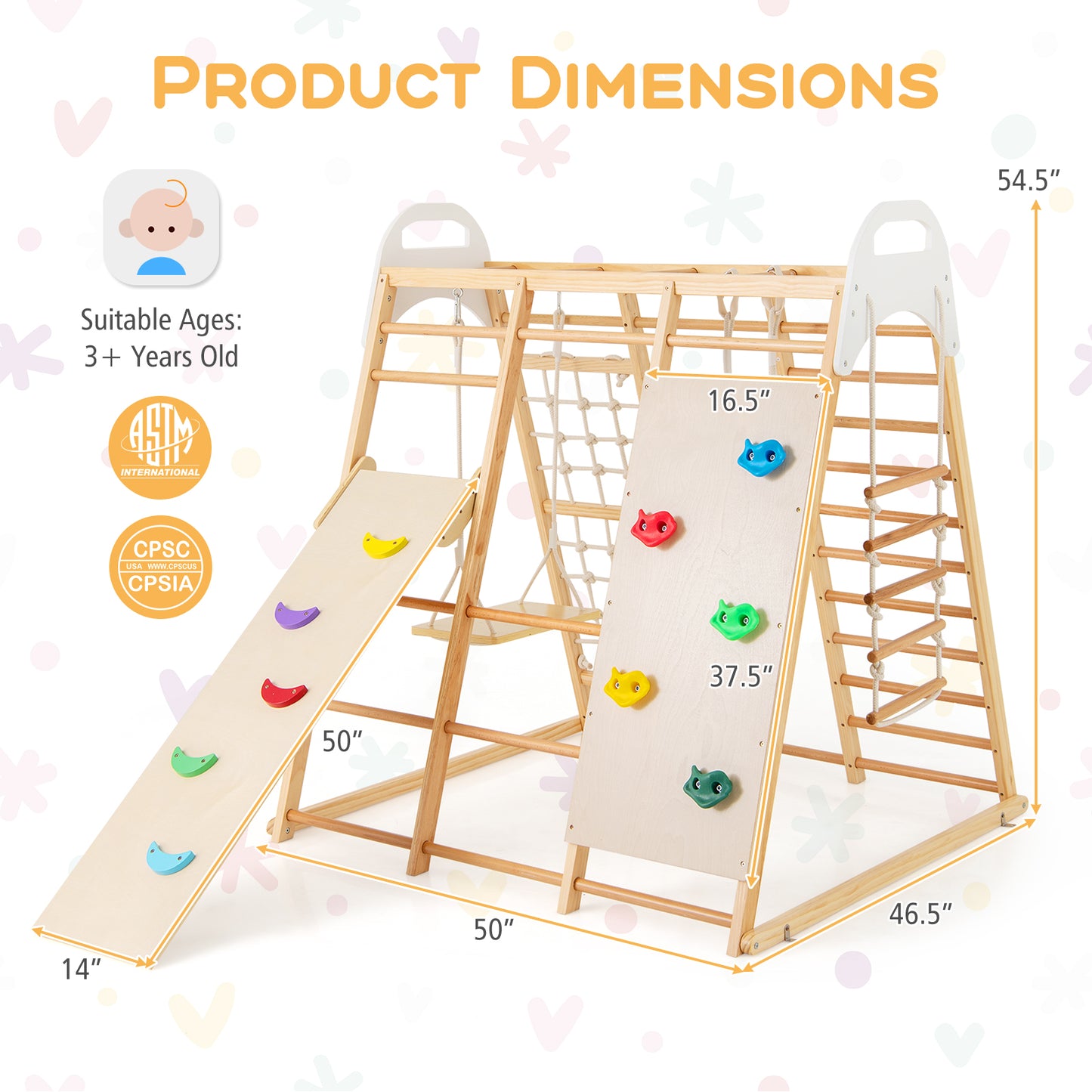 8-in-1 Wooden Jungle Gym Playset with Slide and Monkey Bars, Natural Climbers & Slides at Gallery Canada