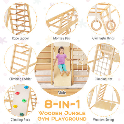 8-in-1 Wooden Jungle Gym Playset with Slide and Monkey Bars, Natural Climbers & Slides at Gallery Canada