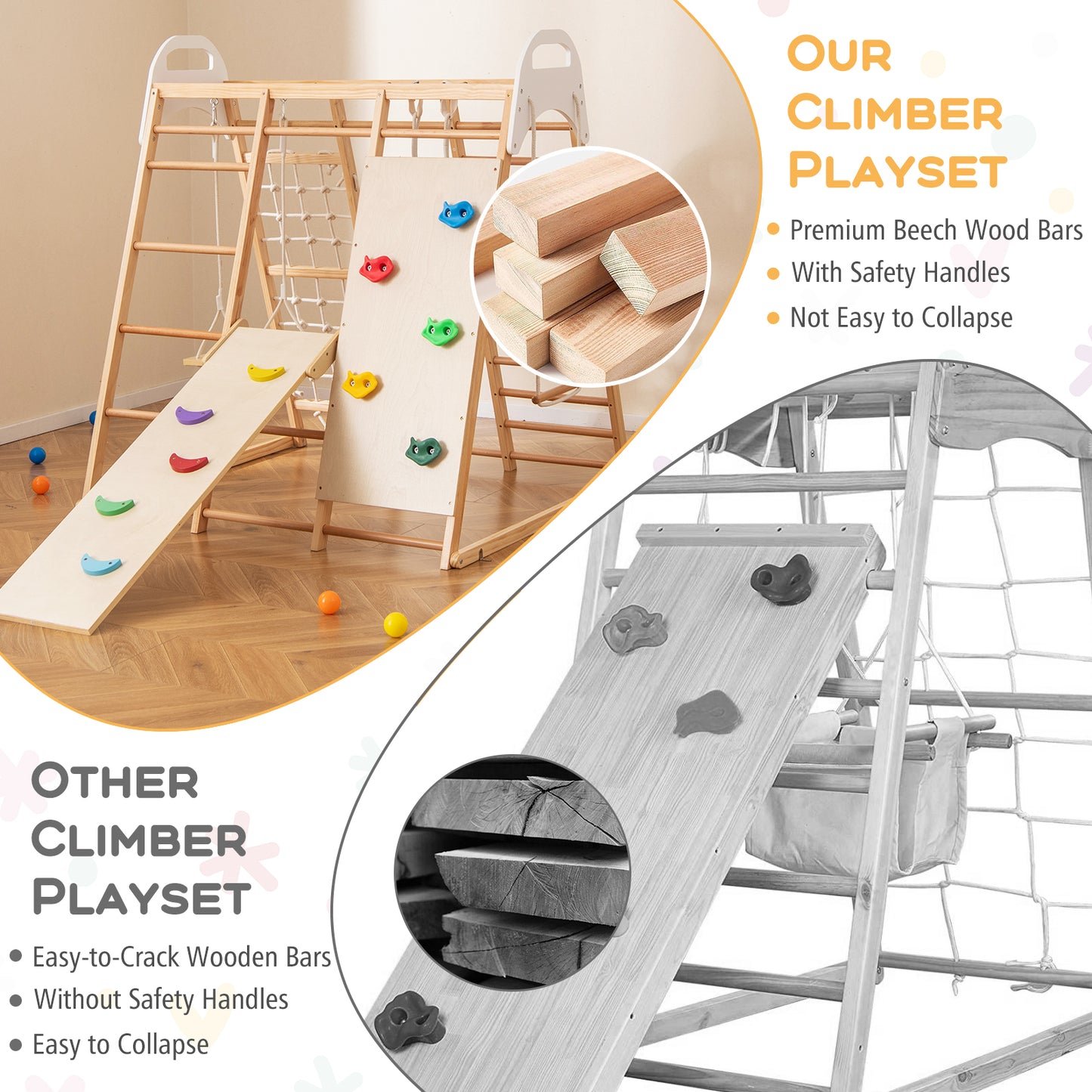 8-in-1 Wooden Jungle Gym Playset with Slide and Monkey Bars, Natural Climbers & Slides at Gallery Canada