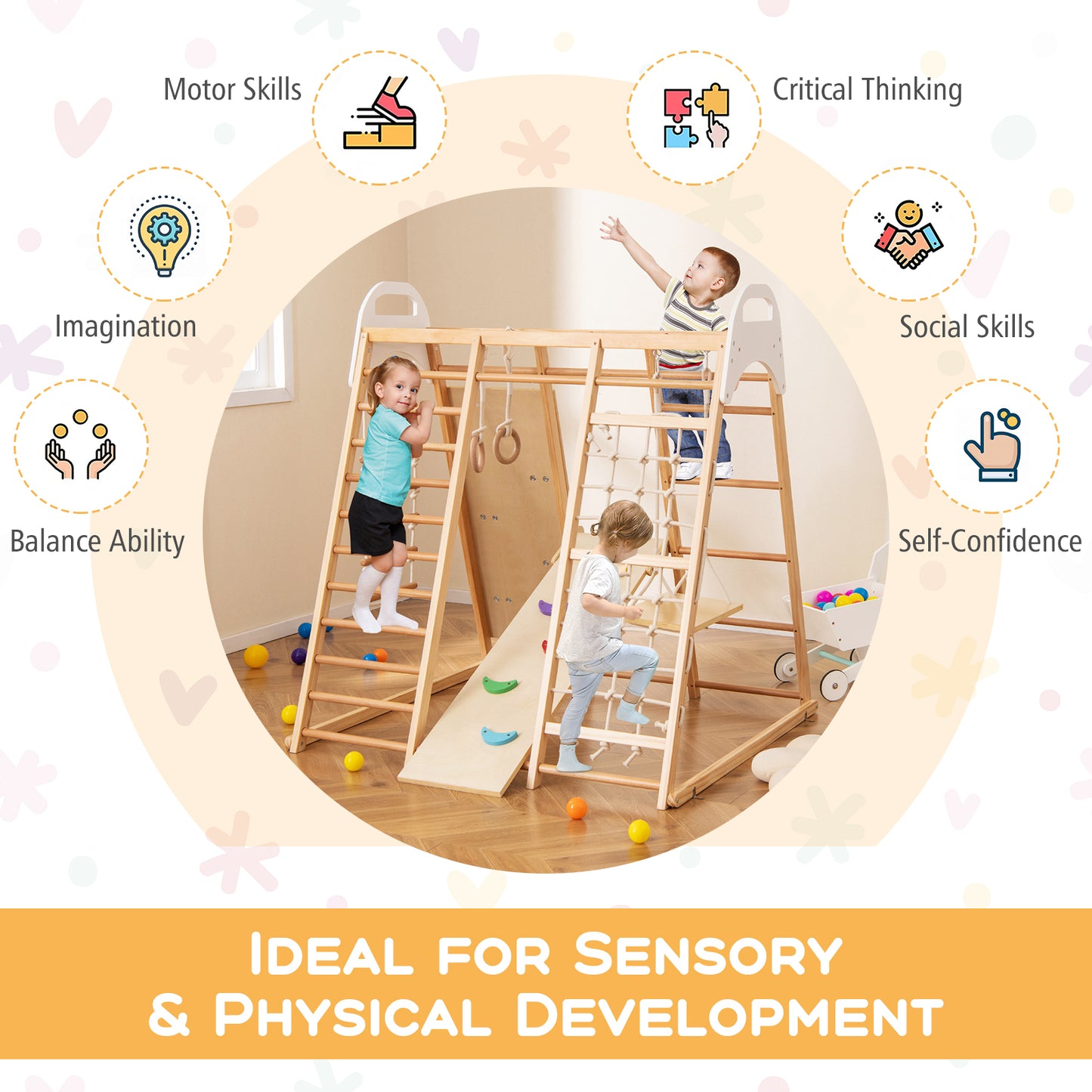 8-in-1 Wooden Jungle Gym Playset with Slide and Monkey Bars, Natural Climbers & Slides at Gallery Canada