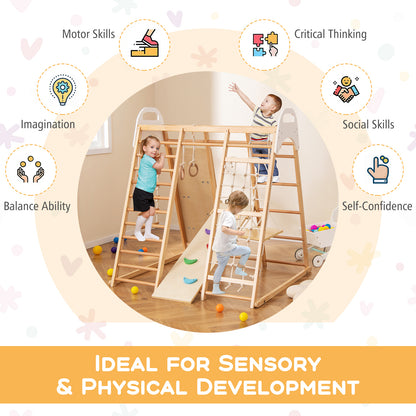 8-in-1 Wooden Jungle Gym Playset with Slide and Monkey Bars, Natural Climbers & Slides at Gallery Canada