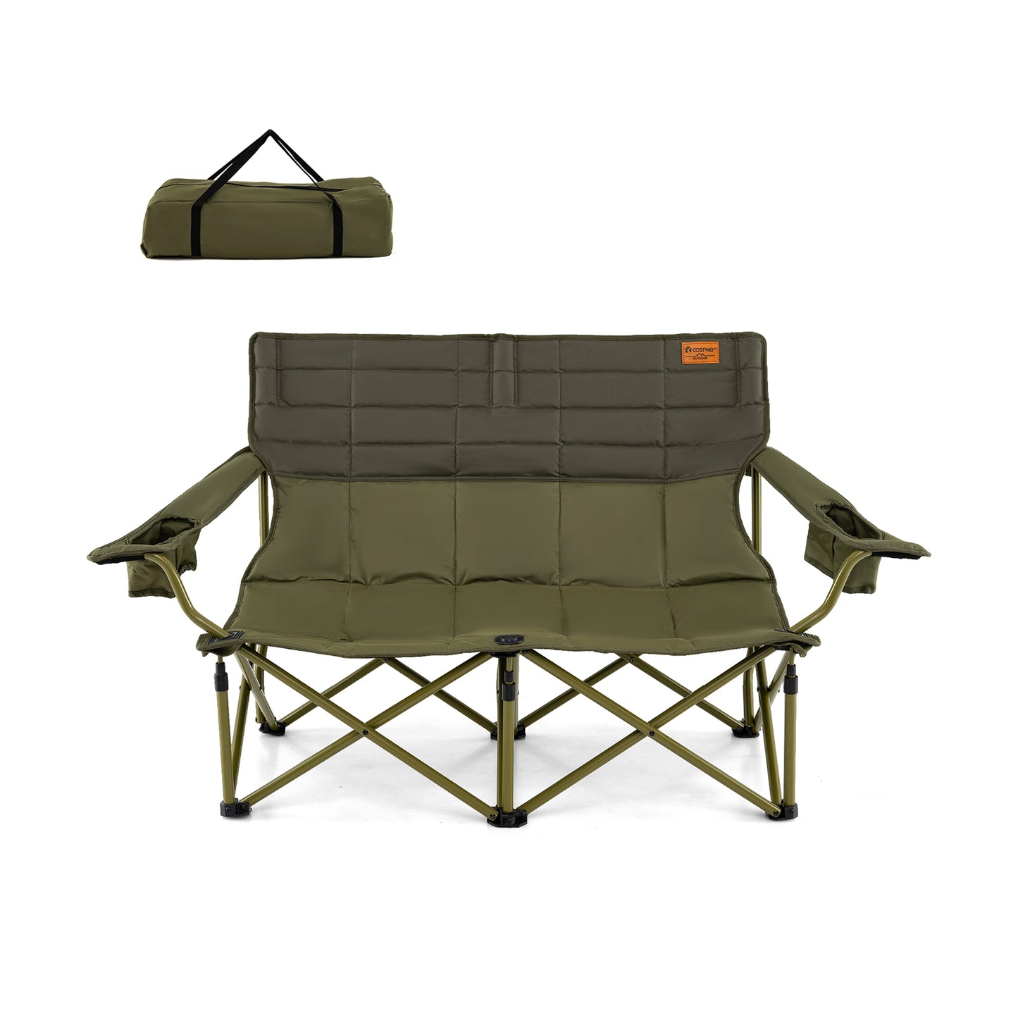 Oversized Camping Chair, Folding Loveseat, Cup Holders, Thick Padding, Green Camping Furniture at Gallery Canada