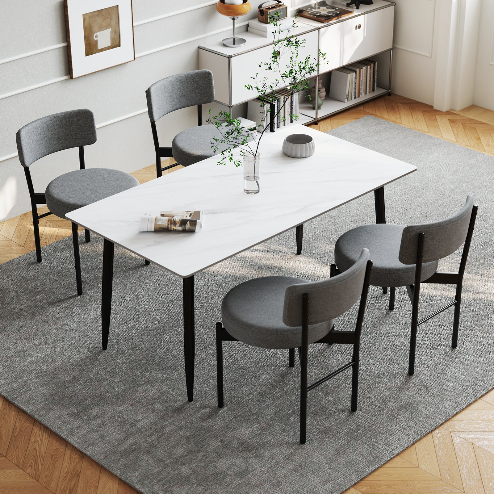 Dining Chair Set of 2 with Curved Backrest and Padded Seat, Gray Dining Chairs at Gallery Canada