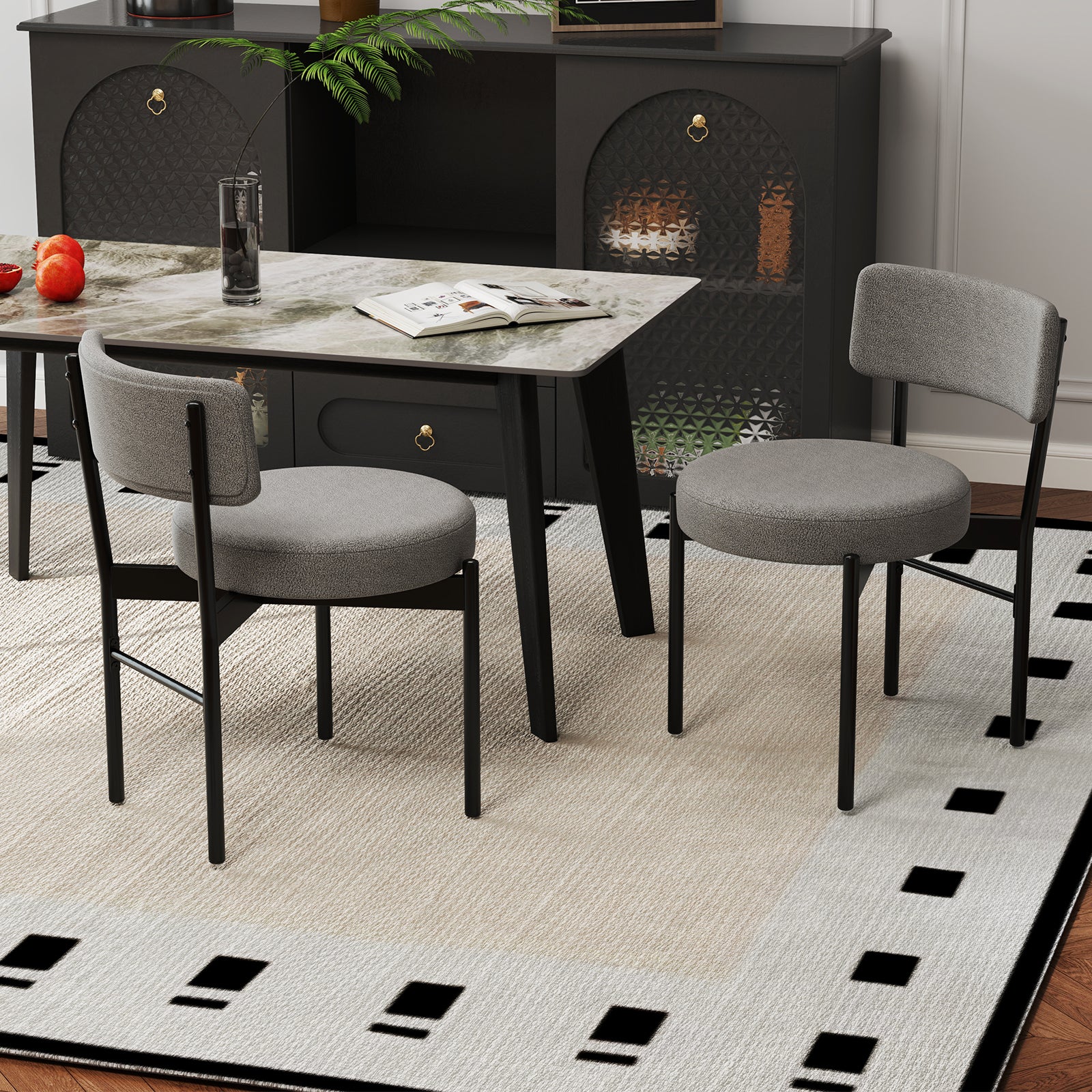 Dining Chair Set of 2 with Curved Backrest and Padded Seat, Gray Dining Chairs at Gallery Canada