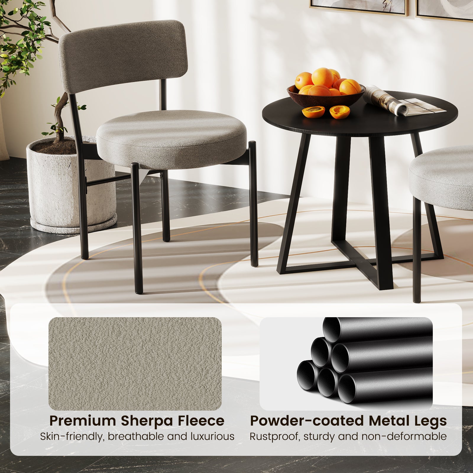 Dining Chair Set of 2 with Curved Backrest and Padded Seat, Gray Dining Chairs at Gallery Canada