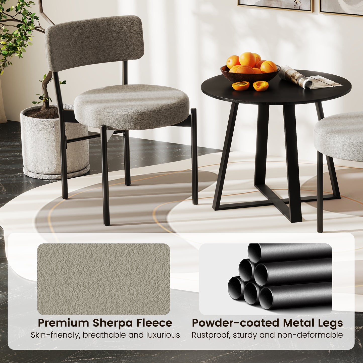 Dining Chair Set of 2 with Curved Backrest and Padded Seat, Gray Dining Chairs at Gallery Canada