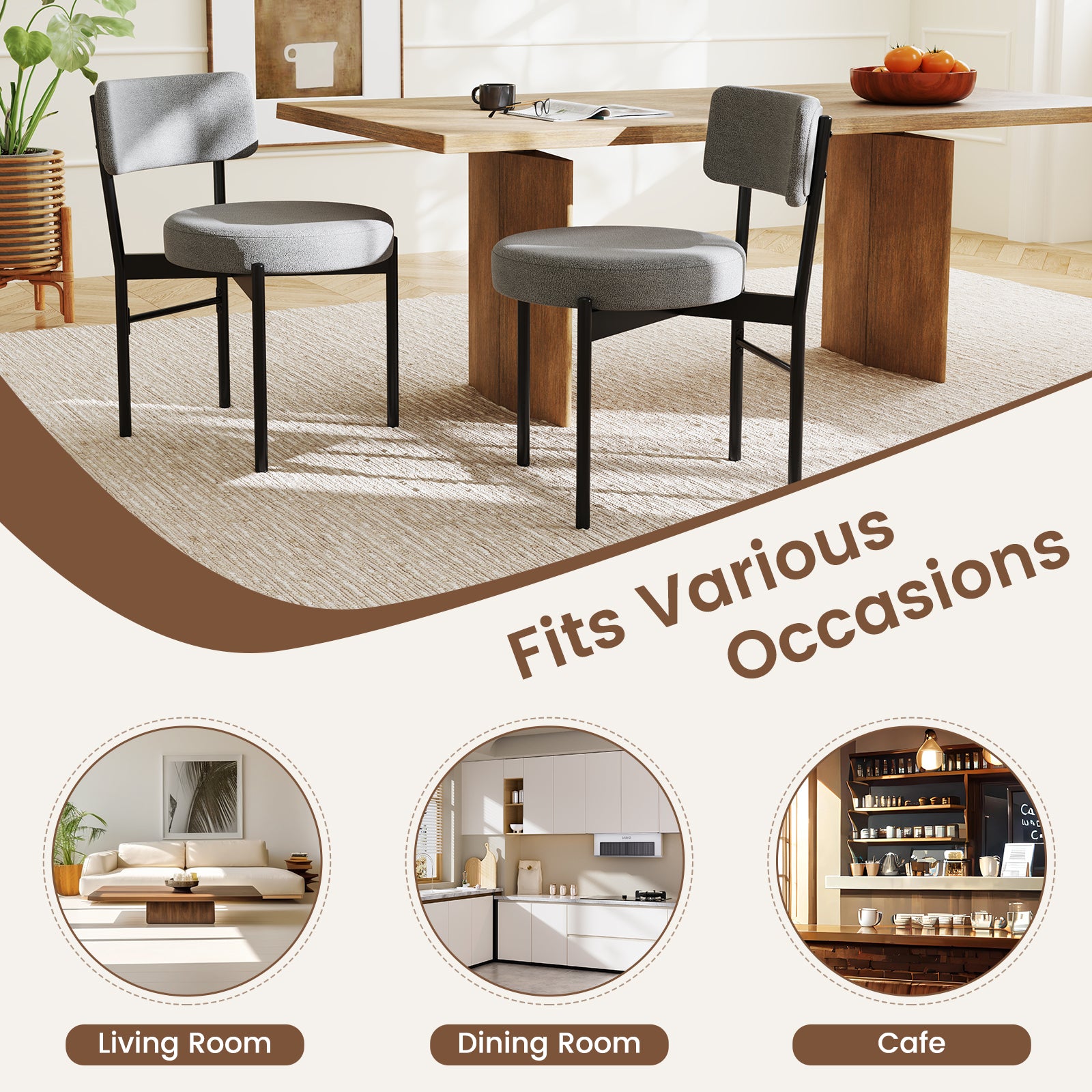 Dining Chair Set of 2 with Curved Backrest and Padded Seat, Gray Dining Chairs at Gallery Canada