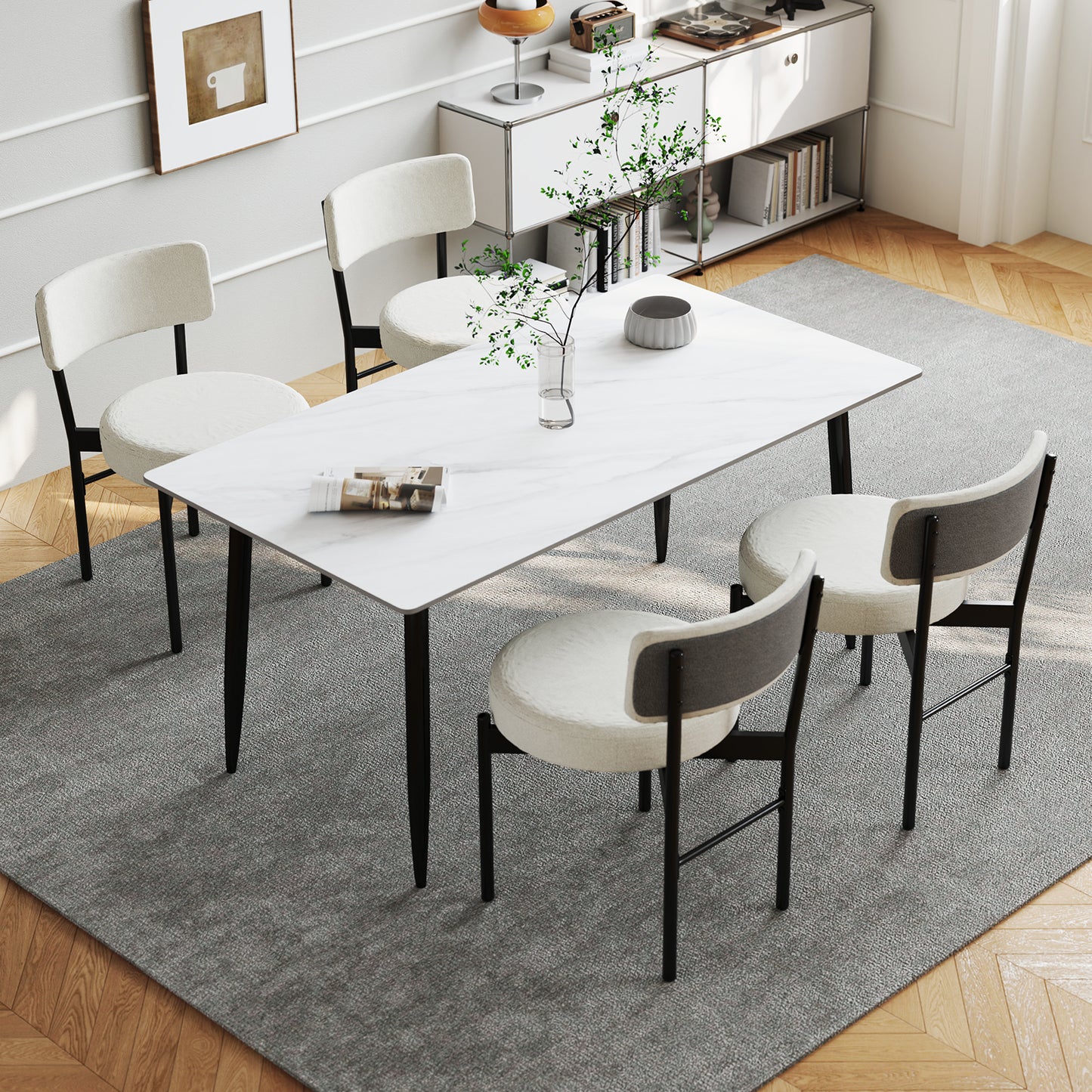 Dining Chair Set of 2 with Curved Backrest and Padded Seat, White Dining Chairs at Gallery Canada