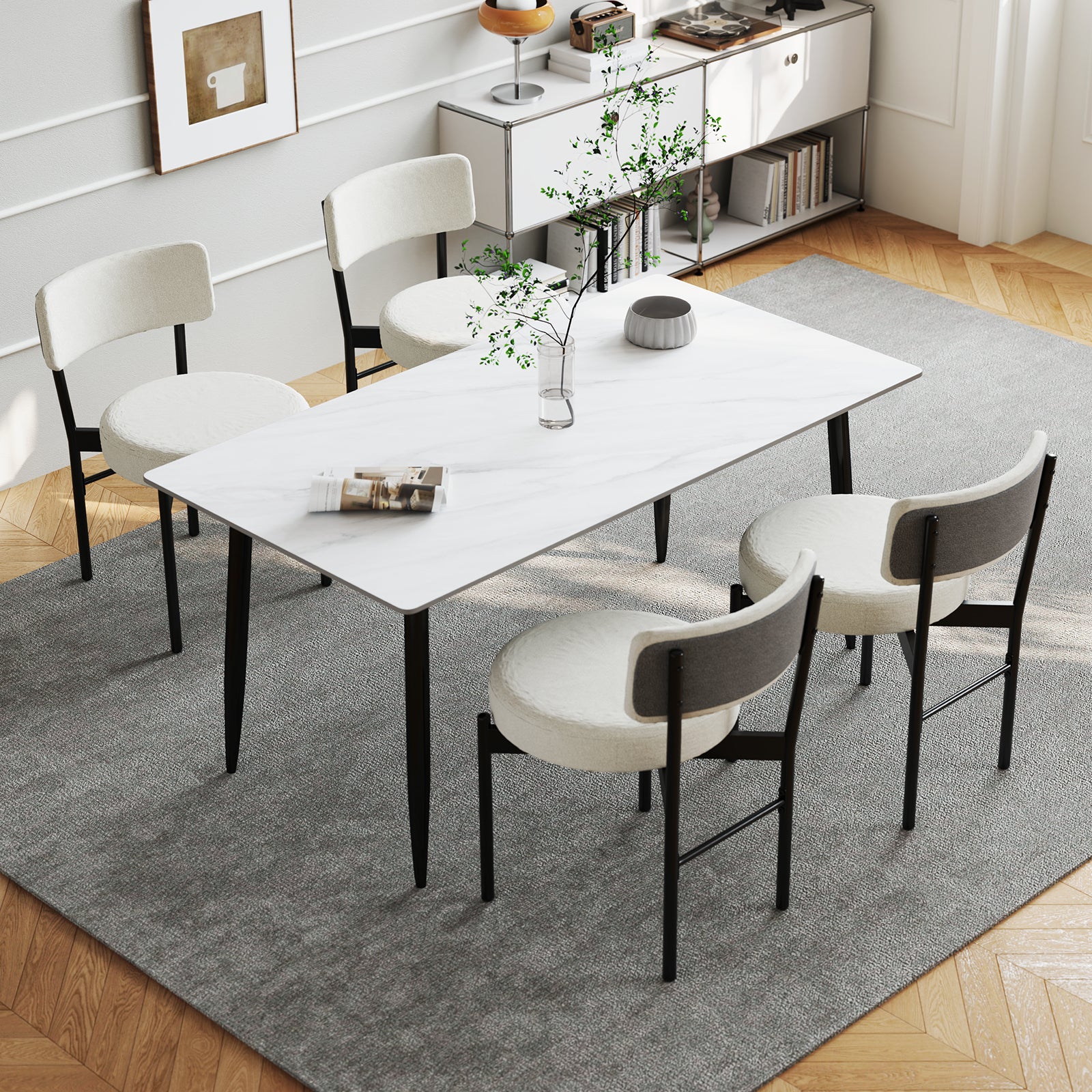 Dining Chair Set of 2 with Curved Backrest and Padded Seat, White Dining Chairs at Gallery Canada