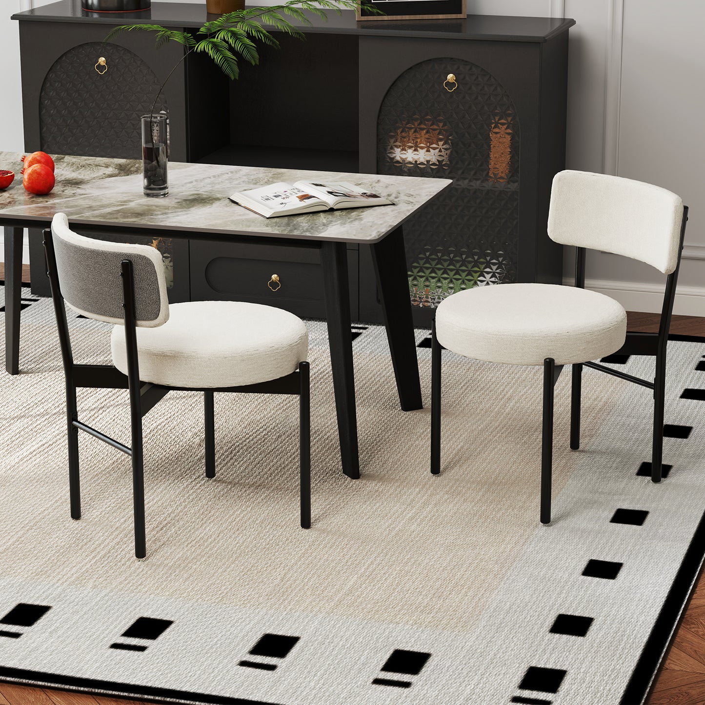 Dining Chair Set of 2 with Curved Backrest and Padded Seat, White Dining Chairs at Gallery Canada