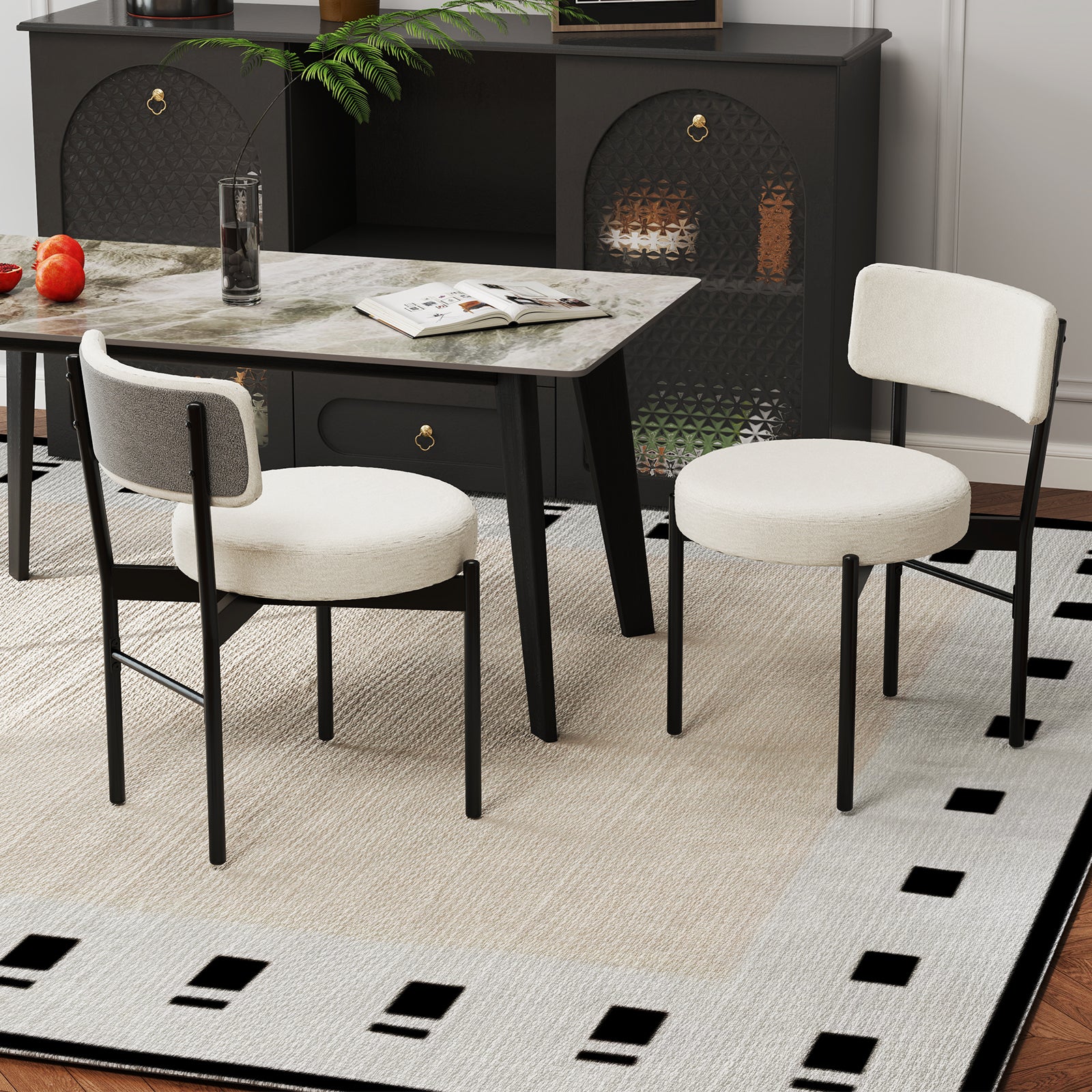 Dining Chair Set of 2 with Curved Backrest and Padded Seat, White Dining Chairs at Gallery Canada