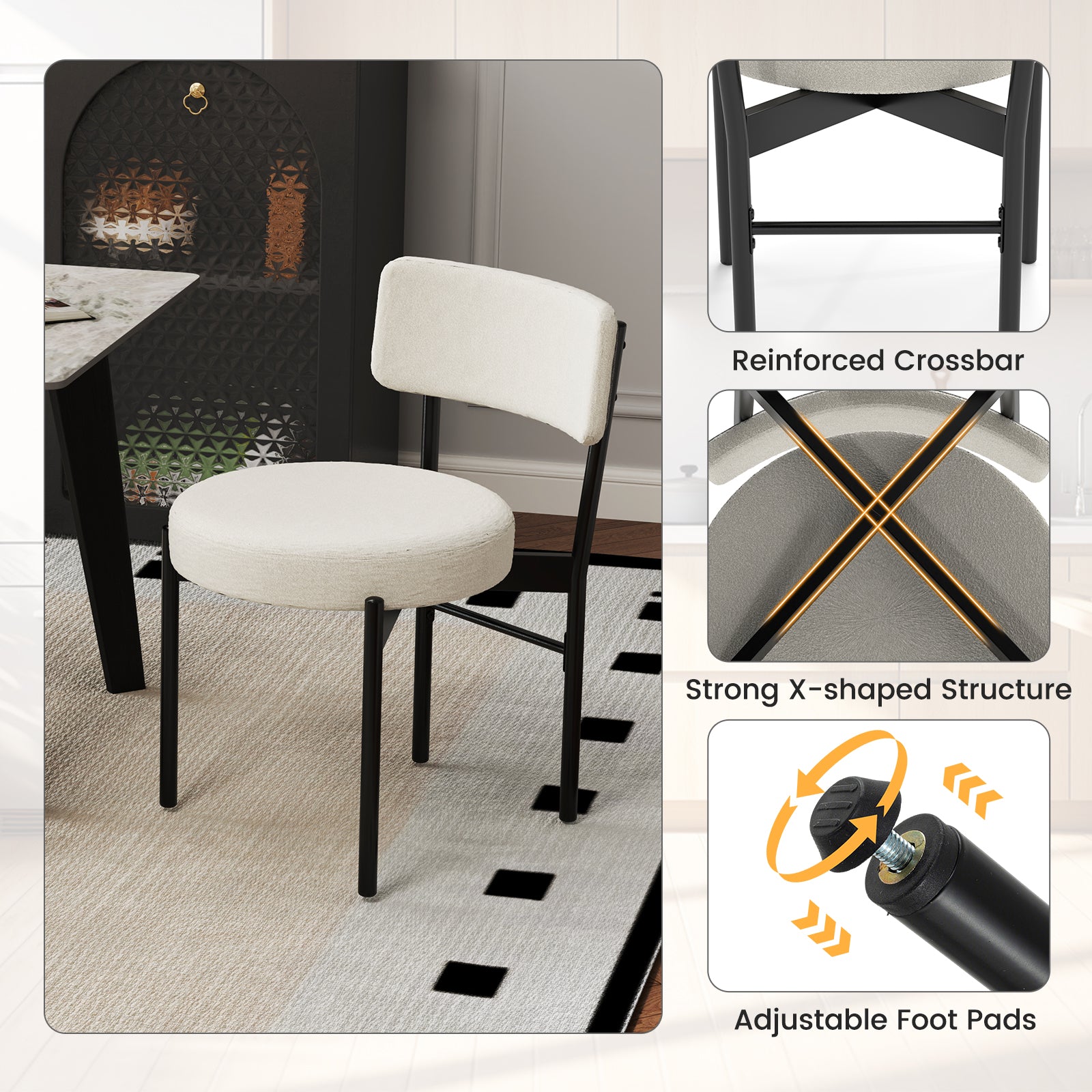 Dining Chair Set of 2 with Curved Backrest and Padded Seat, White Dining Chairs at Gallery Canada