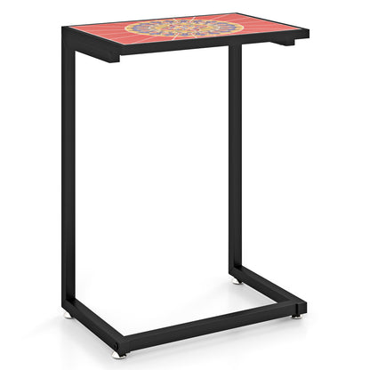 C-Shaped Waterproof Outdoor Side Table, Ceramic Top, Red Patio Coffee Tables at Gallery Canada