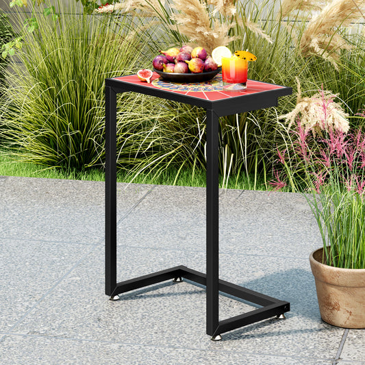 C-Shaped Waterproof Outdoor Side Table, Ceramic Top, Red Patio Coffee Tables Red at Gallery Canada