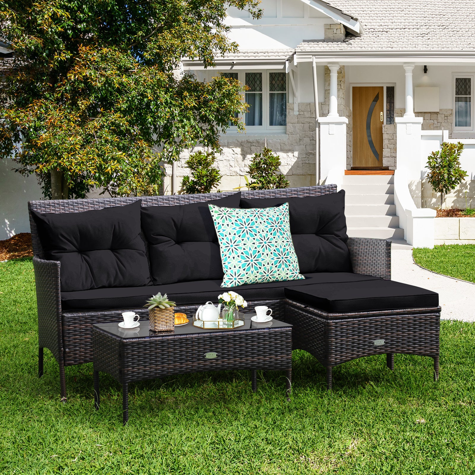 3 Pieces Patio Furniture Sectional Set with 5 Cozy Cushions, Black Patio Conversation Sets at Gallery Canada