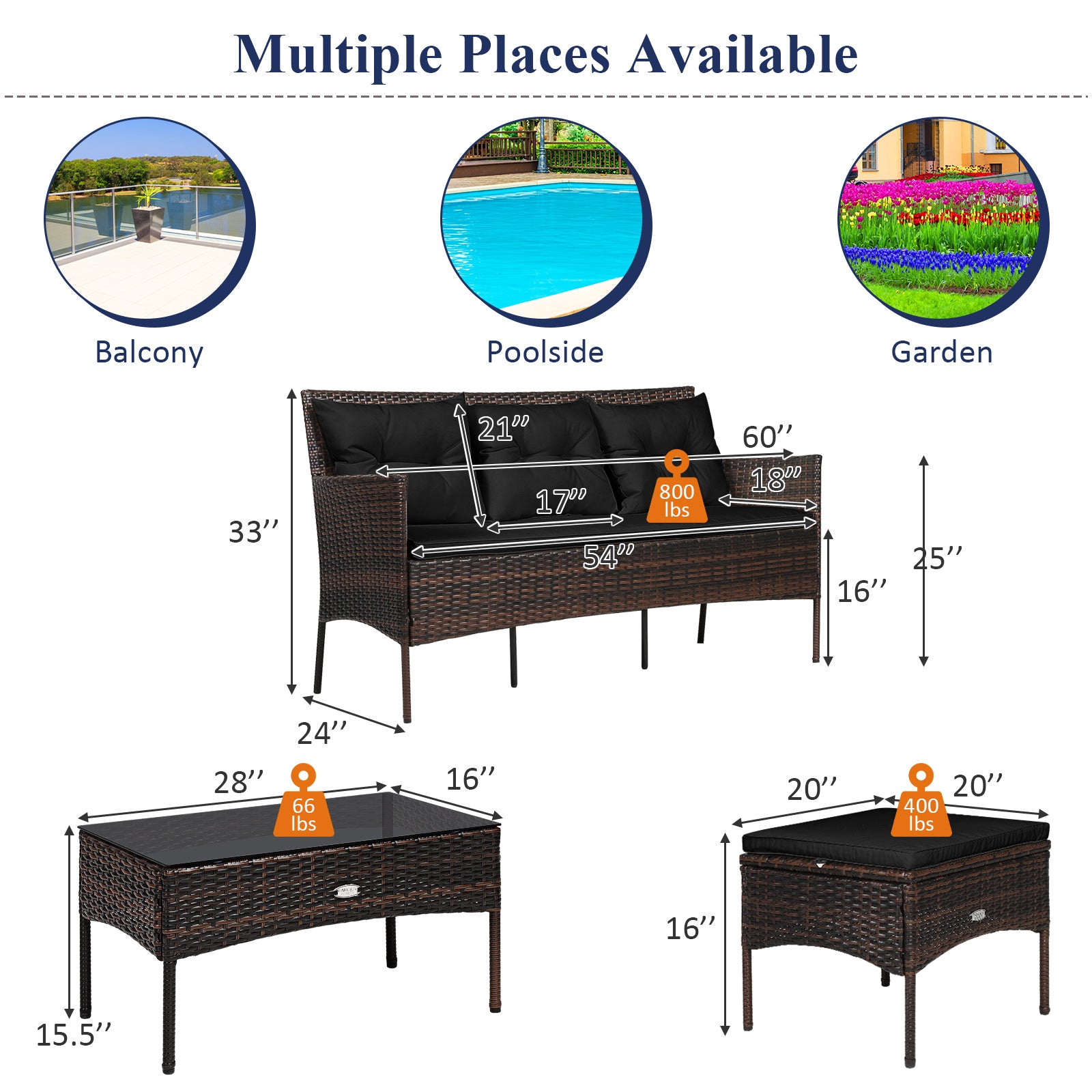 3 Pieces Patio Furniture Sectional Set with 5 Cozy Cushions, Black Patio Conversation Sets at Gallery Canada