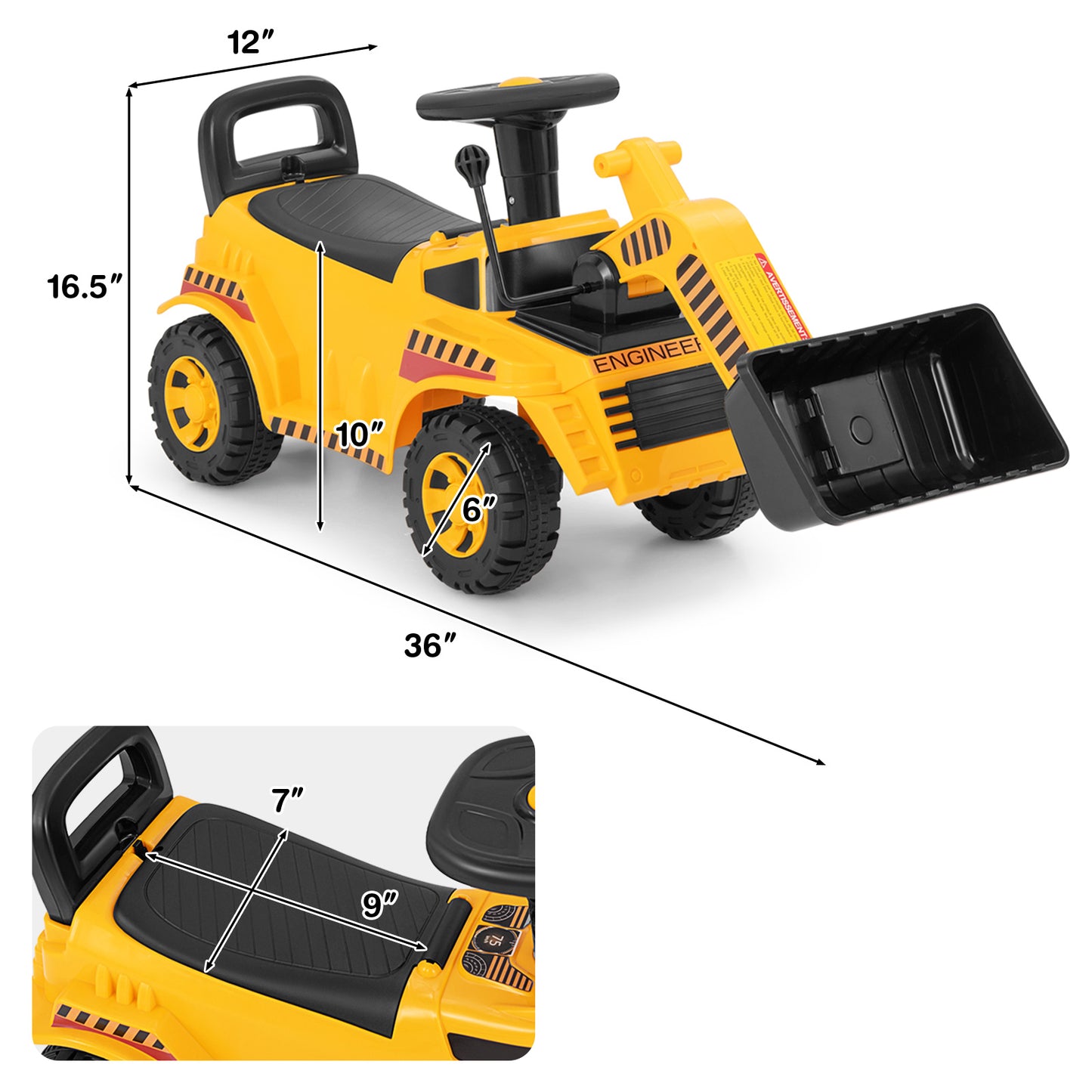 Excavator Digger Toy with Adjustable Bucket, Yellow Push & Pedal Ride On Toys at Gallery Canada