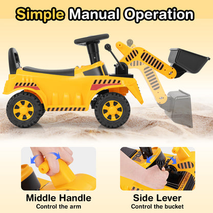 Excavator Digger Toy with Adjustable Bucket, Yellow Push & Pedal Ride On Toys at Gallery Canada
