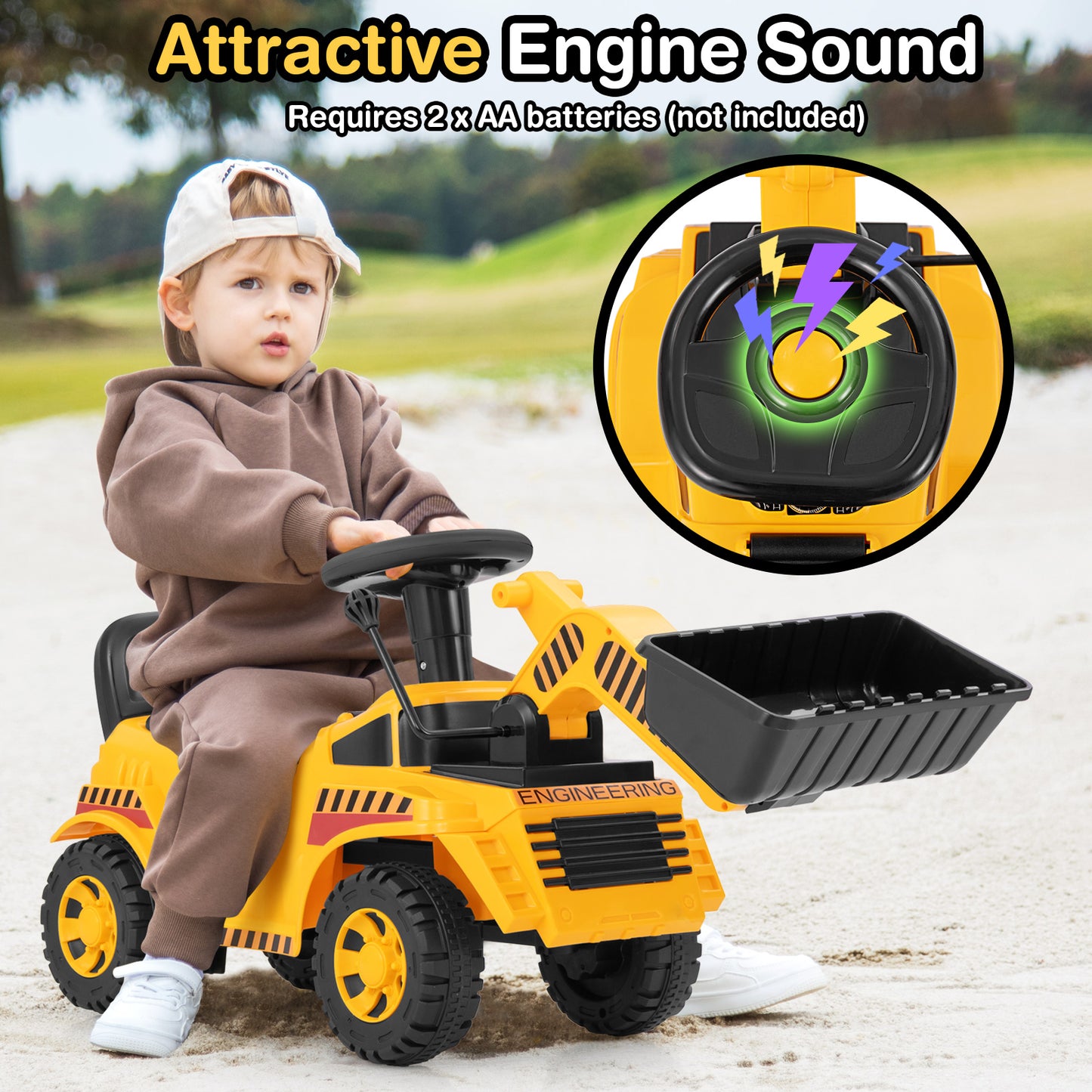 Excavator Digger Toy with Adjustable Bucket, Yellow Push & Pedal Ride On Toys at Gallery Canada