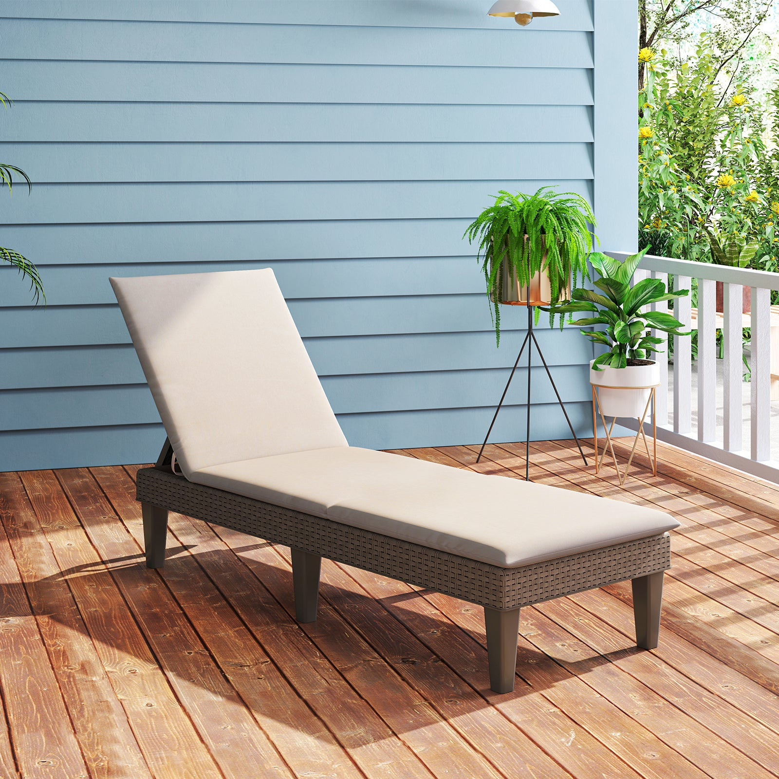 Patio Lounge Outdoor Recliner Chair with Cushion 3-Position Adjustable Backrest, Beige Outdoor Chaise Lounges at Gallery Canada