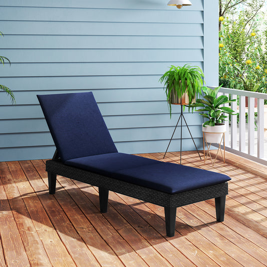 Patio Lounge Chair 3-Position Adjustable Backrest and Cushion, Blue Outdoor Chaise Lounges Blue at Gallery Canada