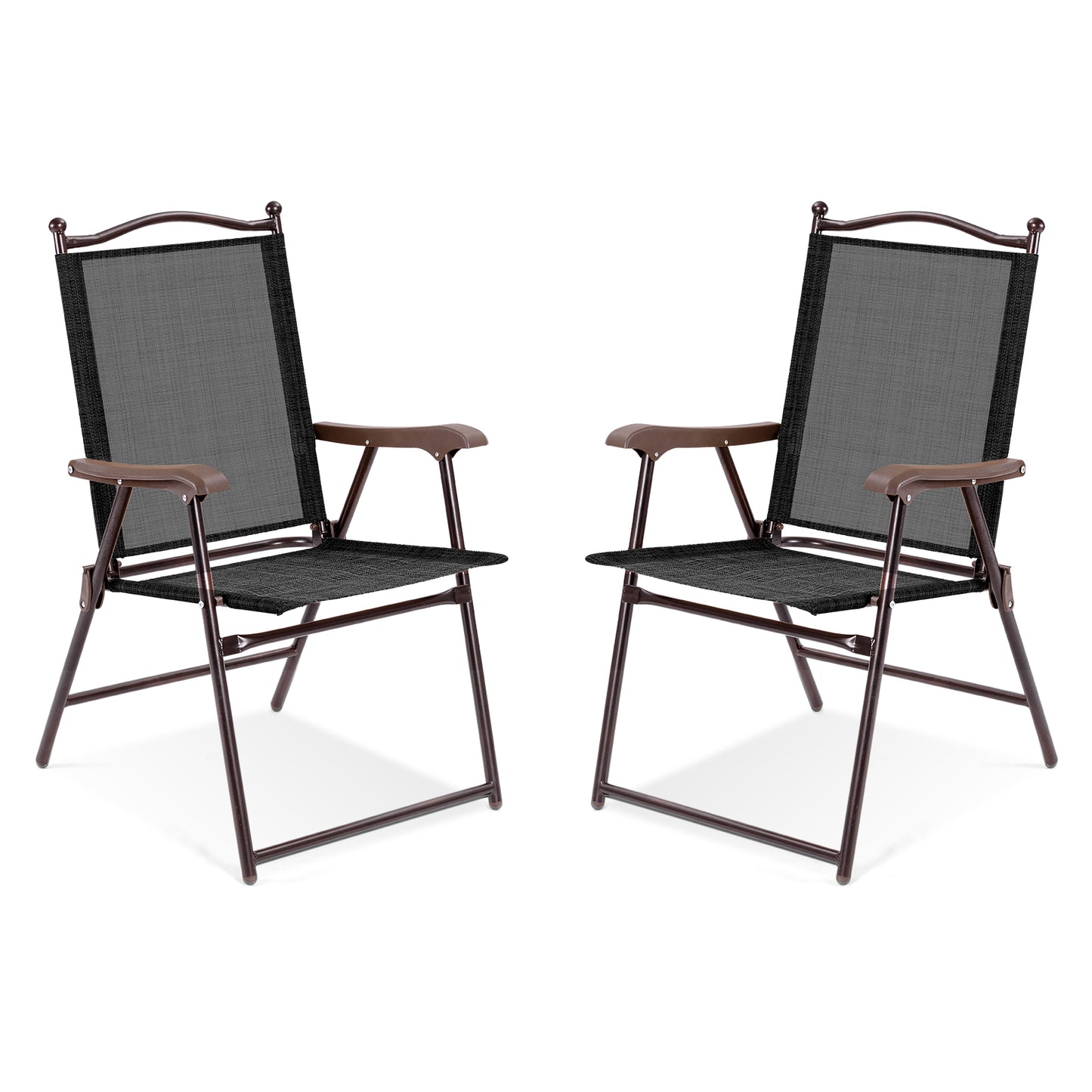 Set Of 2 Patio Folding Sling Back Camping Deck Chairs, Black Patio Dining Chairs at Gallery Canada