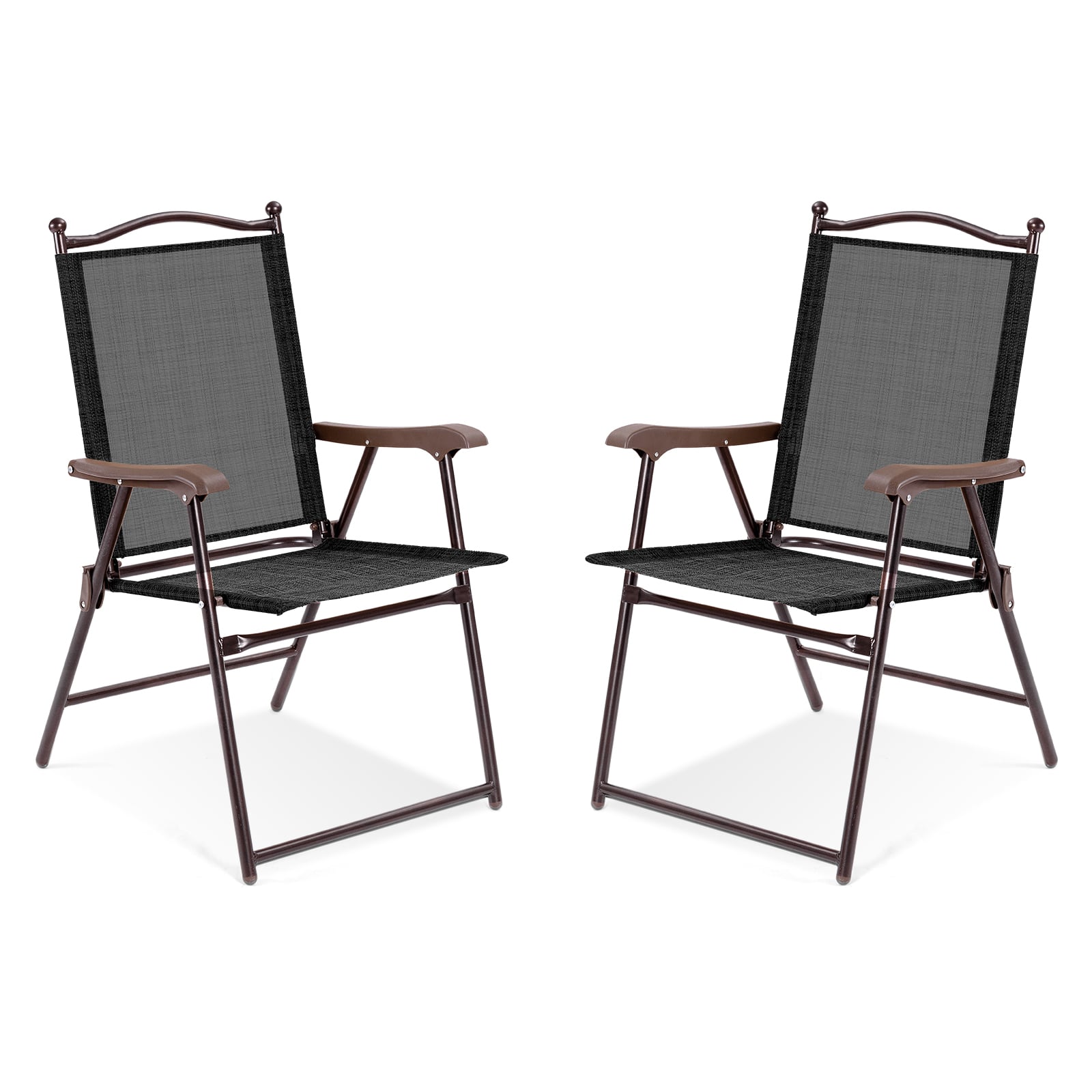 Set Of 2 Patio Folding Sling Back Camping Deck Chairs, Black Patio Dining Chairs at Gallery Canada