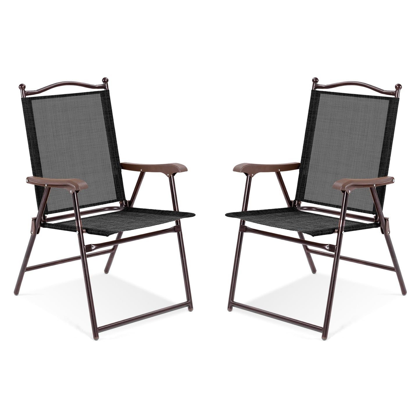 Set Of 2 Patio Folding Sling Back Camping Deck Chairs, Black Patio Dining Chairs at Gallery Canada