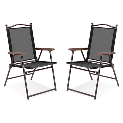 Set Of 2 Patio Folding Sling Back Camping Deck Chairs, Black Patio Dining Chairs at Gallery Canada