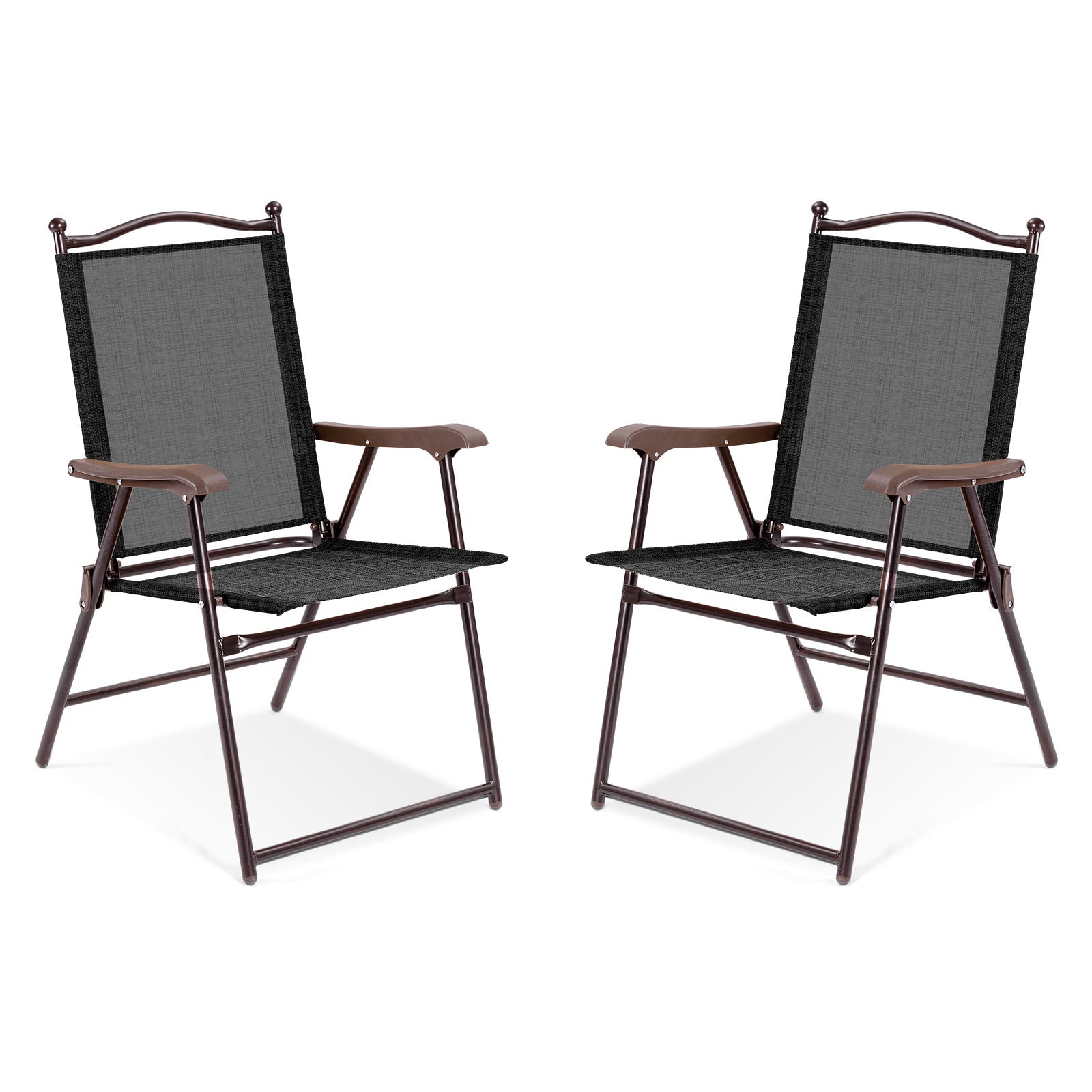 Set of 2 Patio Folding Sling Back Camping Deck Chairs, Black Patio Dining Chairs Black at Gallery Canada