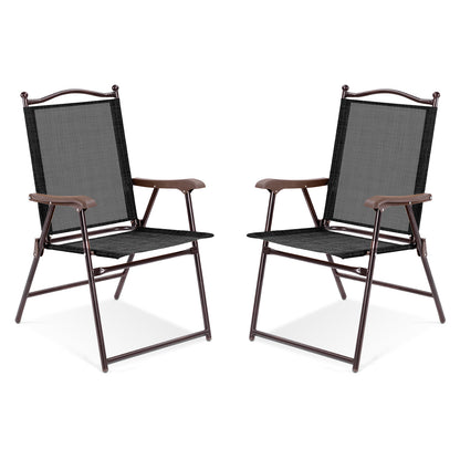 Set Of 2 Patio Folding Sling Back Camping Deck Chairs, Black