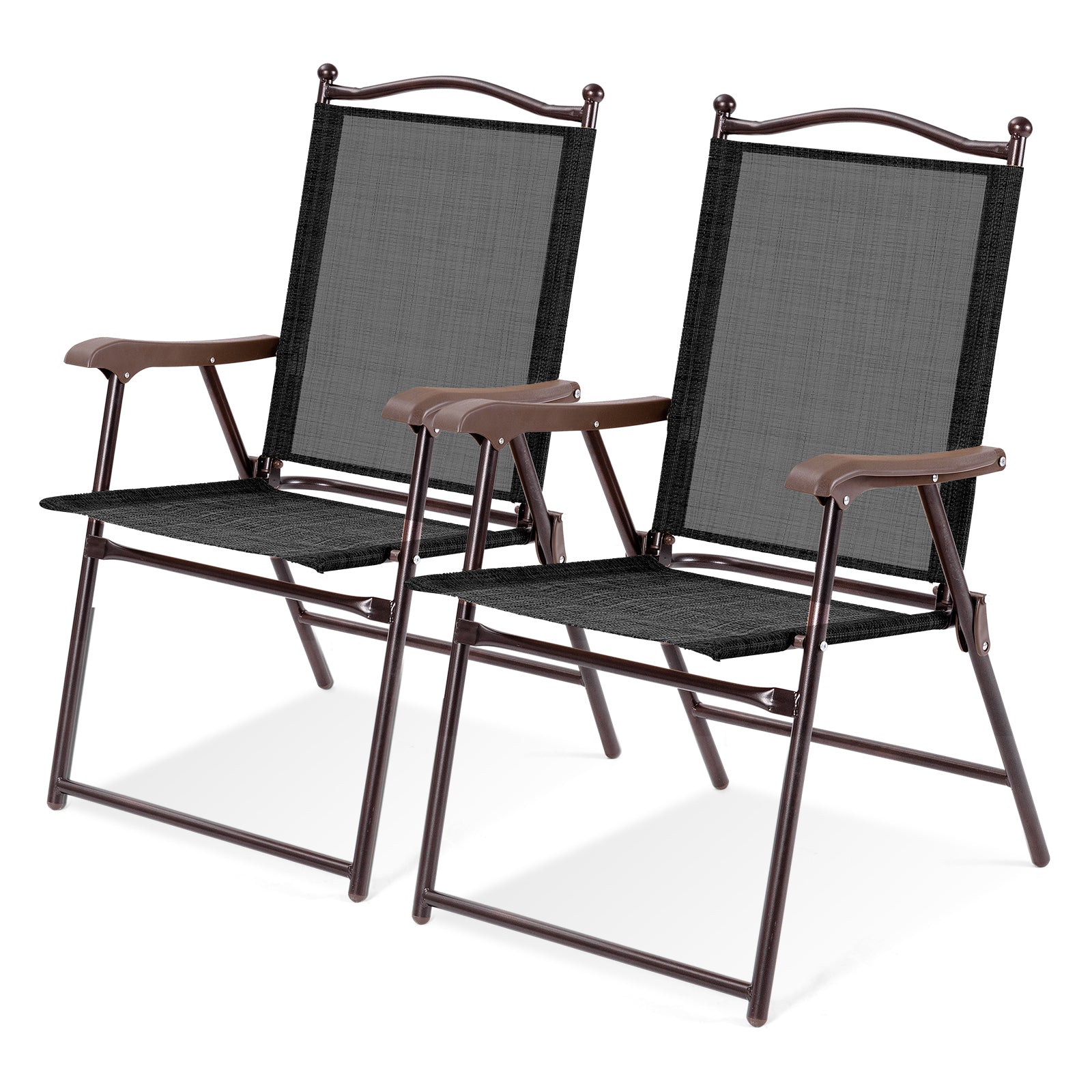 Set of 2 Patio Folding Sling Back Camping Deck Chairs, Black Patio Dining Chairs at Gallery Canada