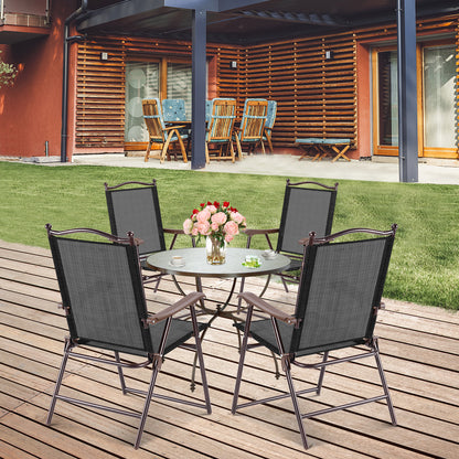 Set of 2 Patio Folding Sling Back Camping Deck Chairs, Black Patio Dining Chairs at Gallery Canada