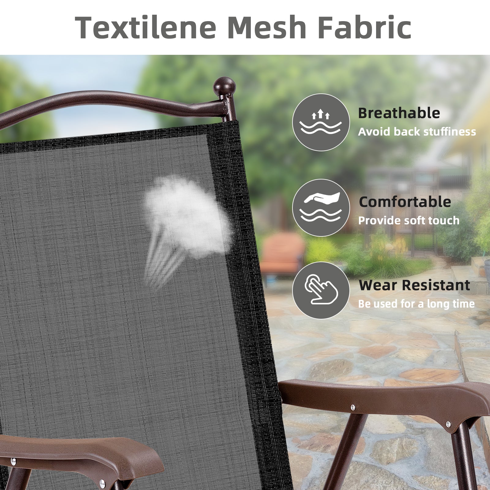 Set of 2 Patio Folding Sling Back Camping Deck Chairs, Black Patio Dining Chairs at Gallery Canada