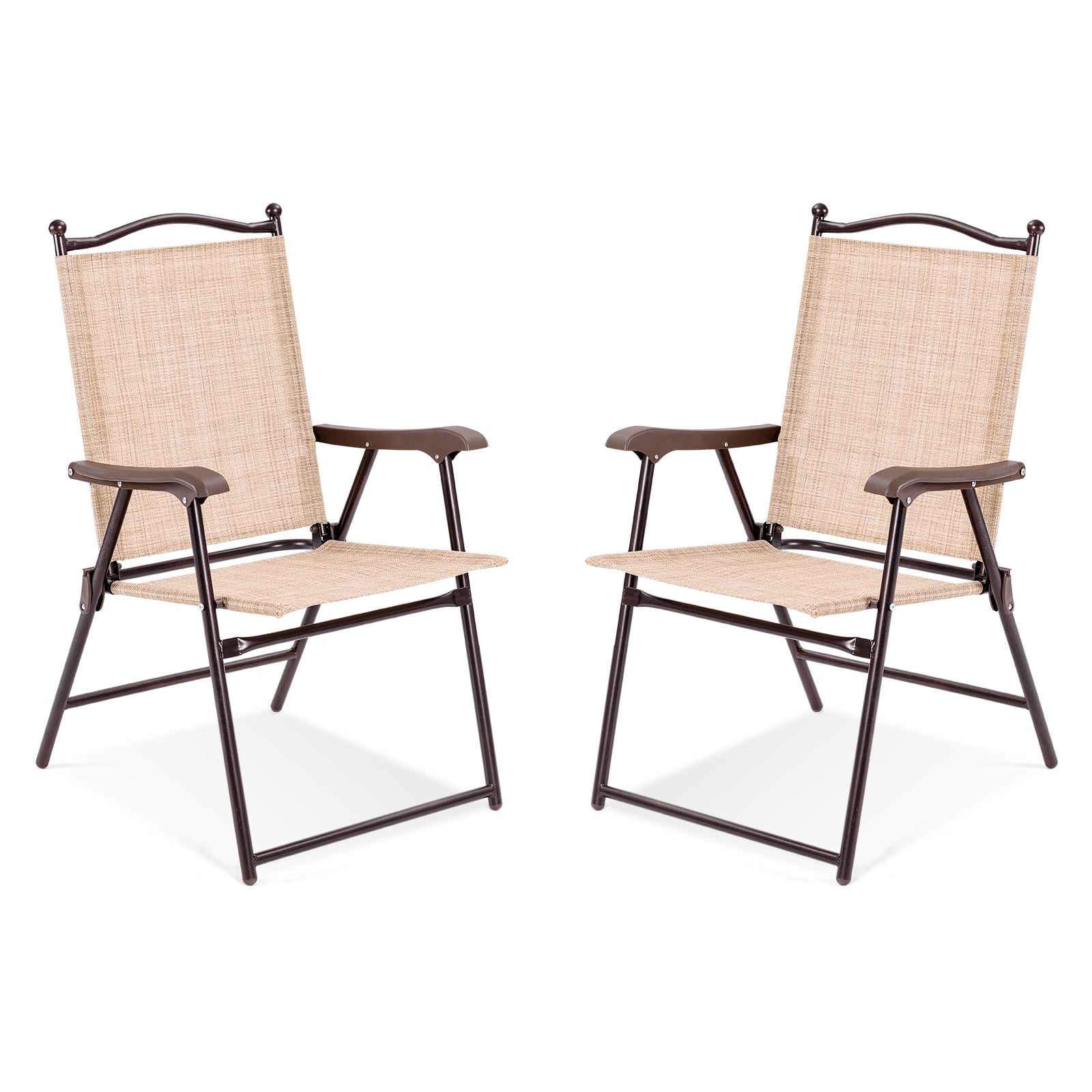 Set of 2 Patio Folding Sling Back Camping Deck Chairs, Beige Patio Dining Chairs at Gallery Canada