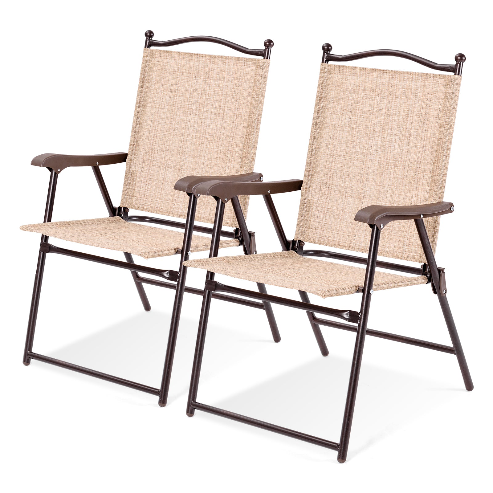 Set of 2 Patio Folding Sling Back Camping Deck Chairs, Beige Patio Dining Chairs at Gallery Canada