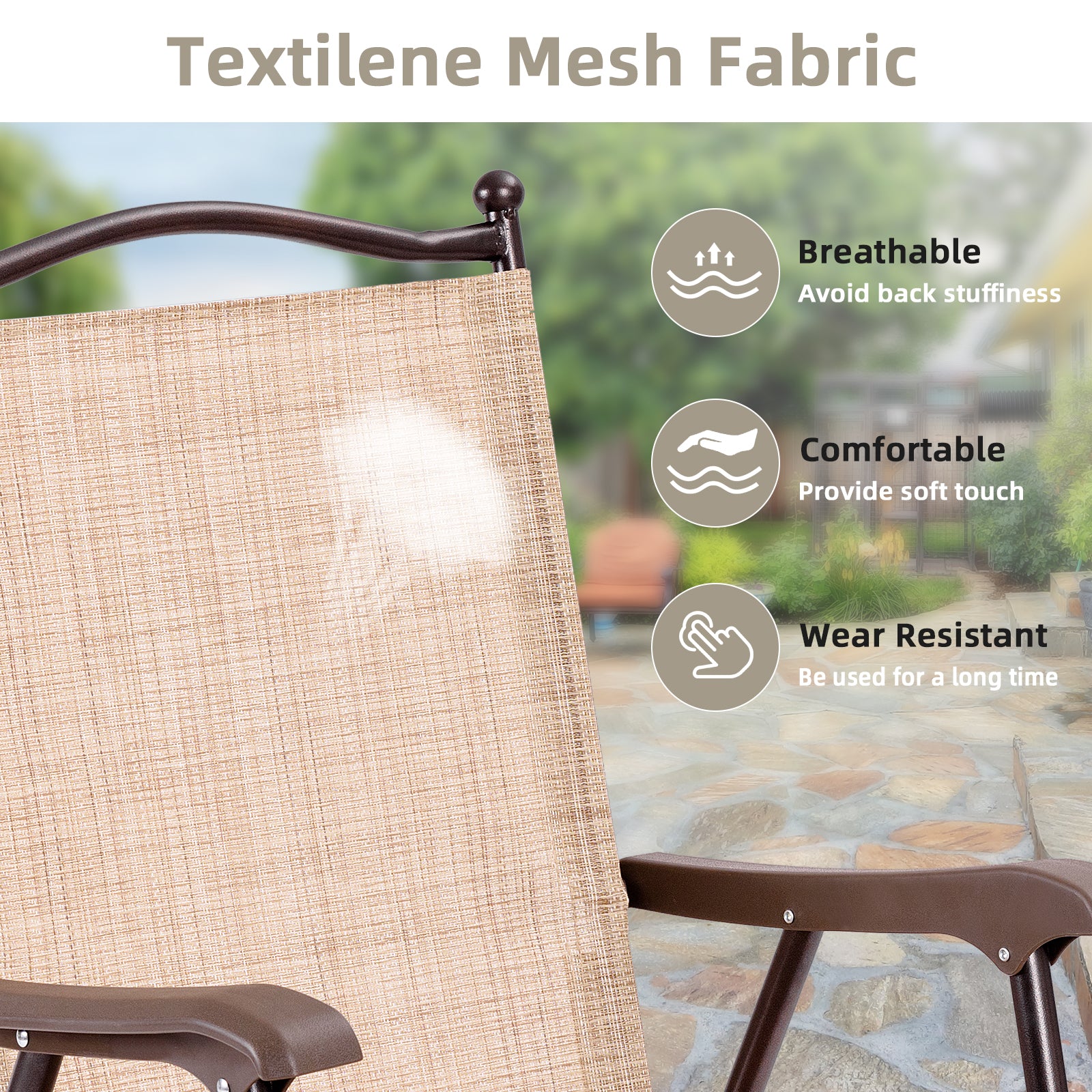 Set of 2 Patio Folding Sling Back Camping Deck Chairs, Beige Patio Dining Chairs at Gallery Canada