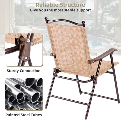 Set of 2 Patio Folding Sling Back Camping Deck Chairs, Beige Patio Dining Chairs at Gallery Canada