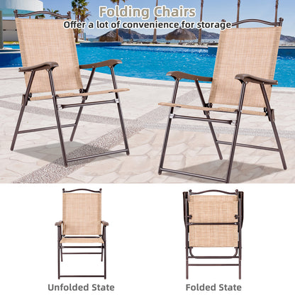 Set of 2 Patio Folding Sling Back Camping Deck Chairs, Beige Patio Dining Chairs at Gallery Canada