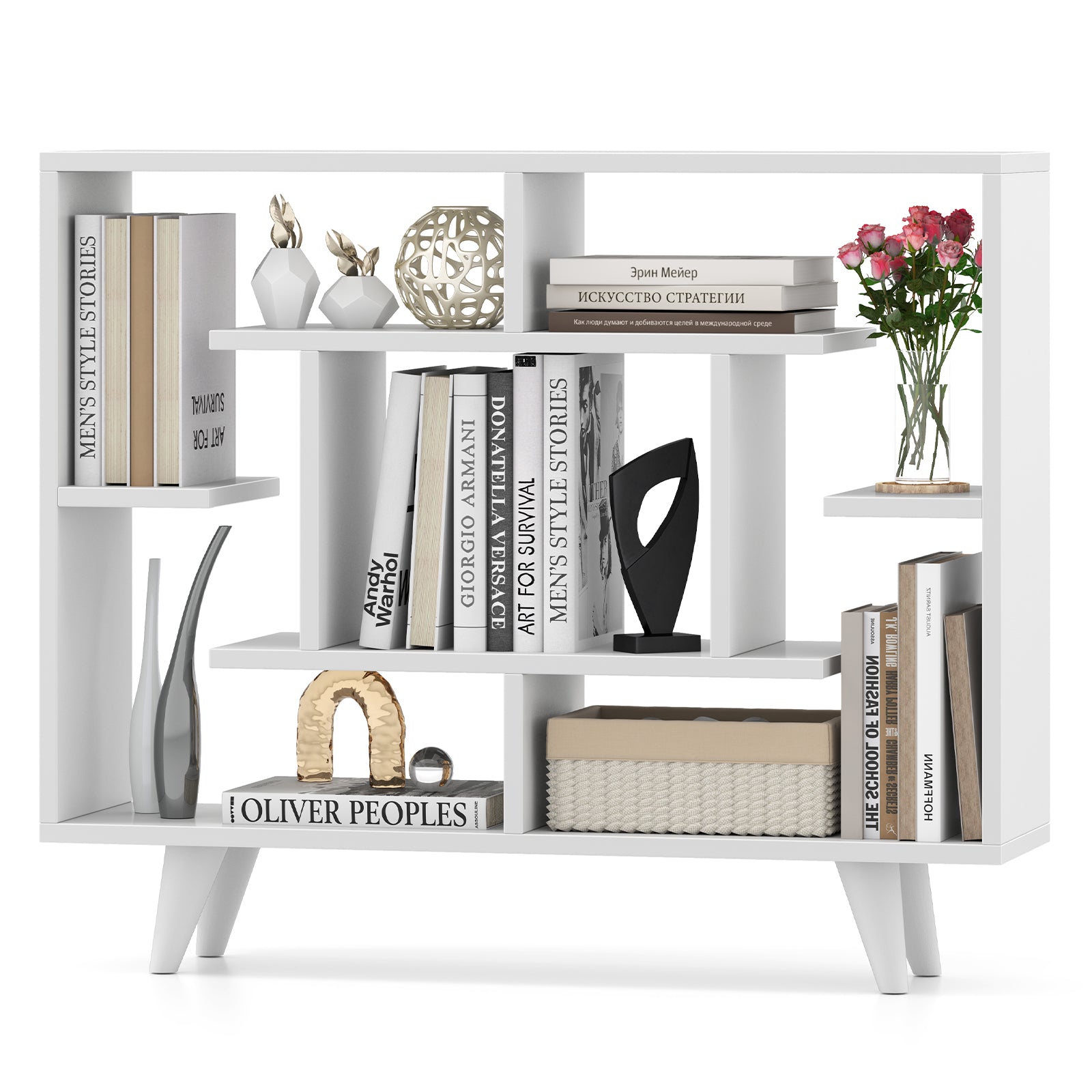Geometric Bookcase with Anti-Tipping Kit and Storage Shelving Unit, White Bookcases White at Gallery Canada