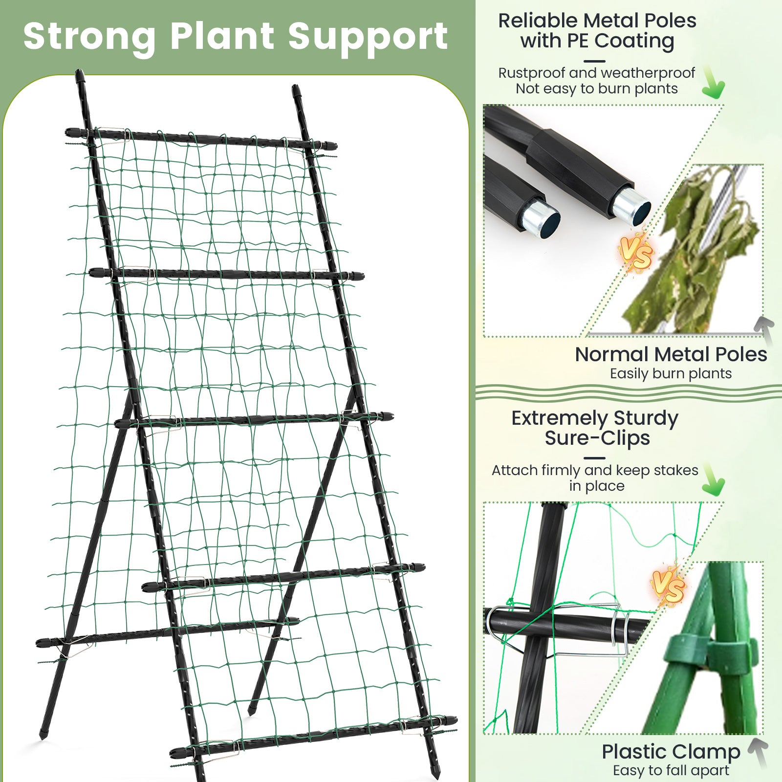 74 Inch Tall Garden Trellis for Flower Vine Vegetable Fruit Pea, Black Plant Supports at Gallery Canada