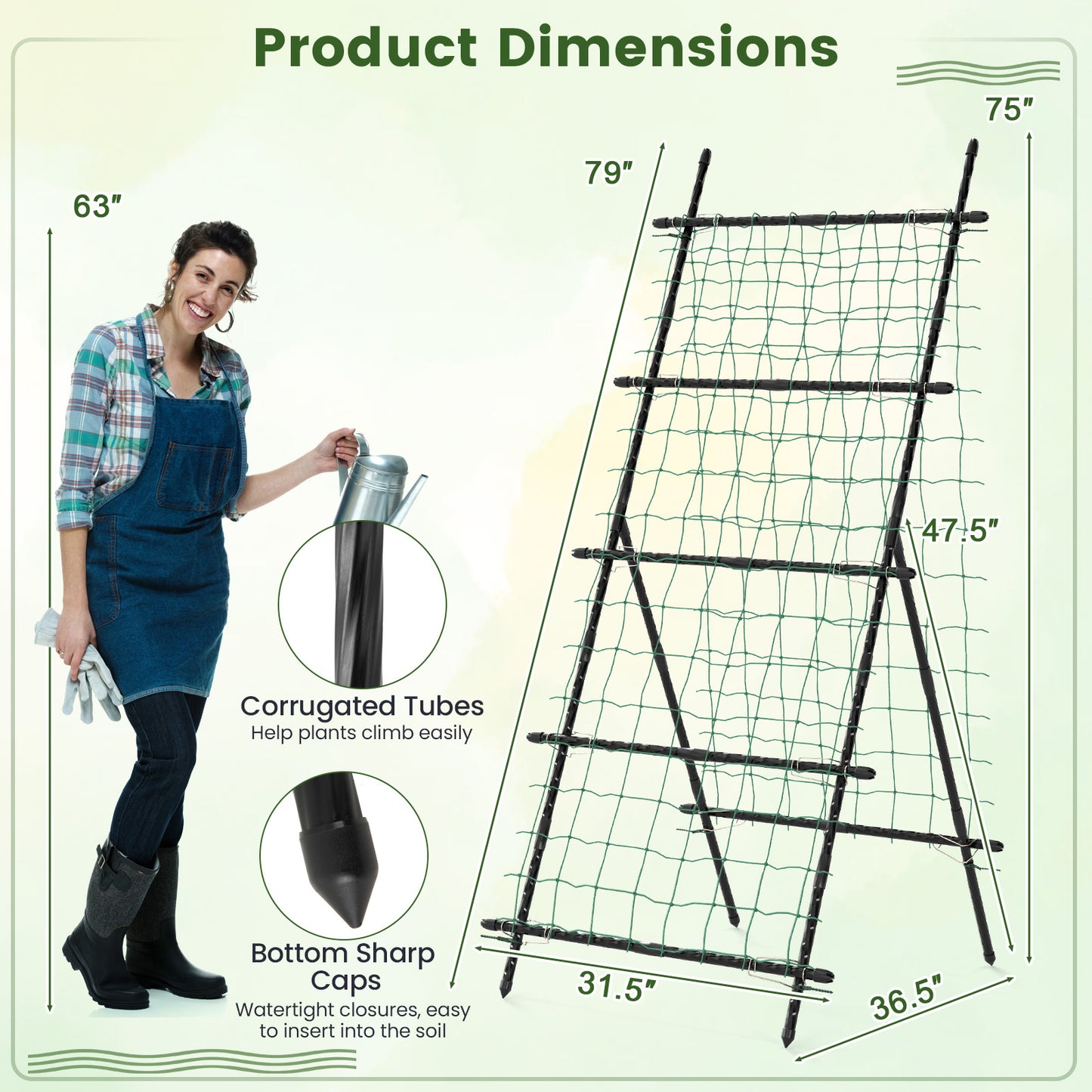 74 Inch Tall Garden Trellis for Flower Vine Vegetable Fruit Pea, Black Plant Supports at Gallery Canada