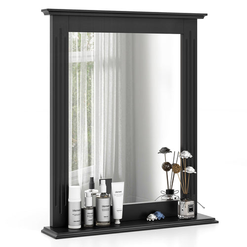 Wall-Mounted Multipurpose Vanity Mirror with Shelf, Black