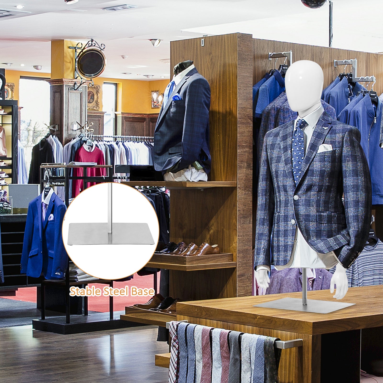 Plastic Half Body Head Turn Male Mannequin with Base, White Display Mannequins at Gallery Canada